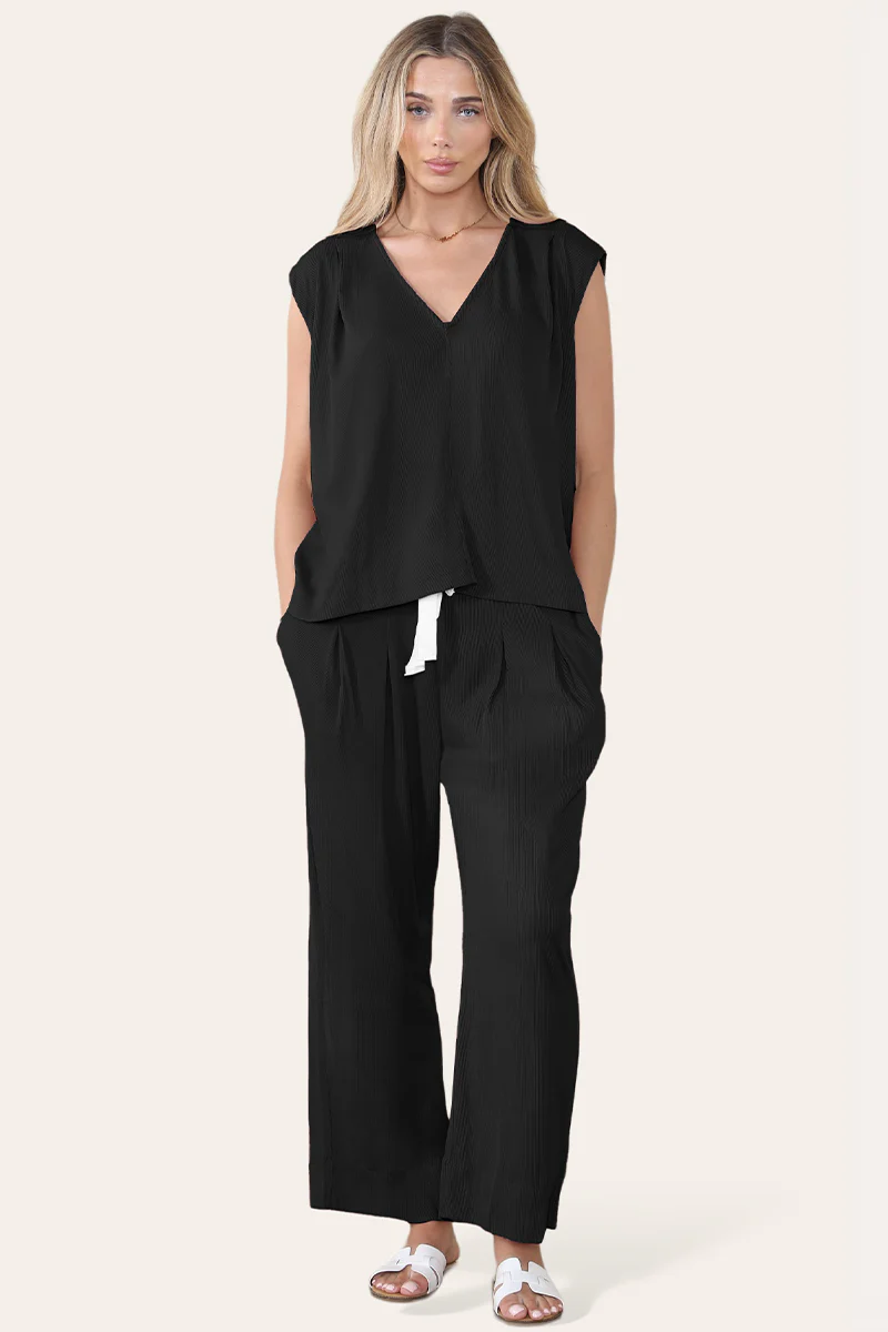 Minimalist V Neck Sleeveless Top & Drawstring Trousers Co-ord - Image 6