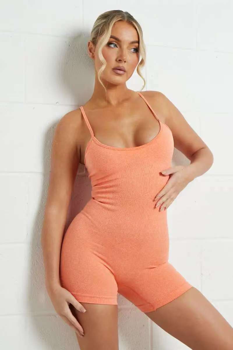 Sports Yoga Solid Color Thin Straps Seamless Playsuit - Image 3