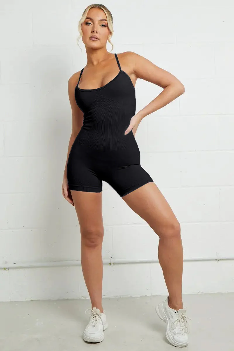 Sports Yoga Solid Color Thin Straps Seamless Playsuit - Image 7