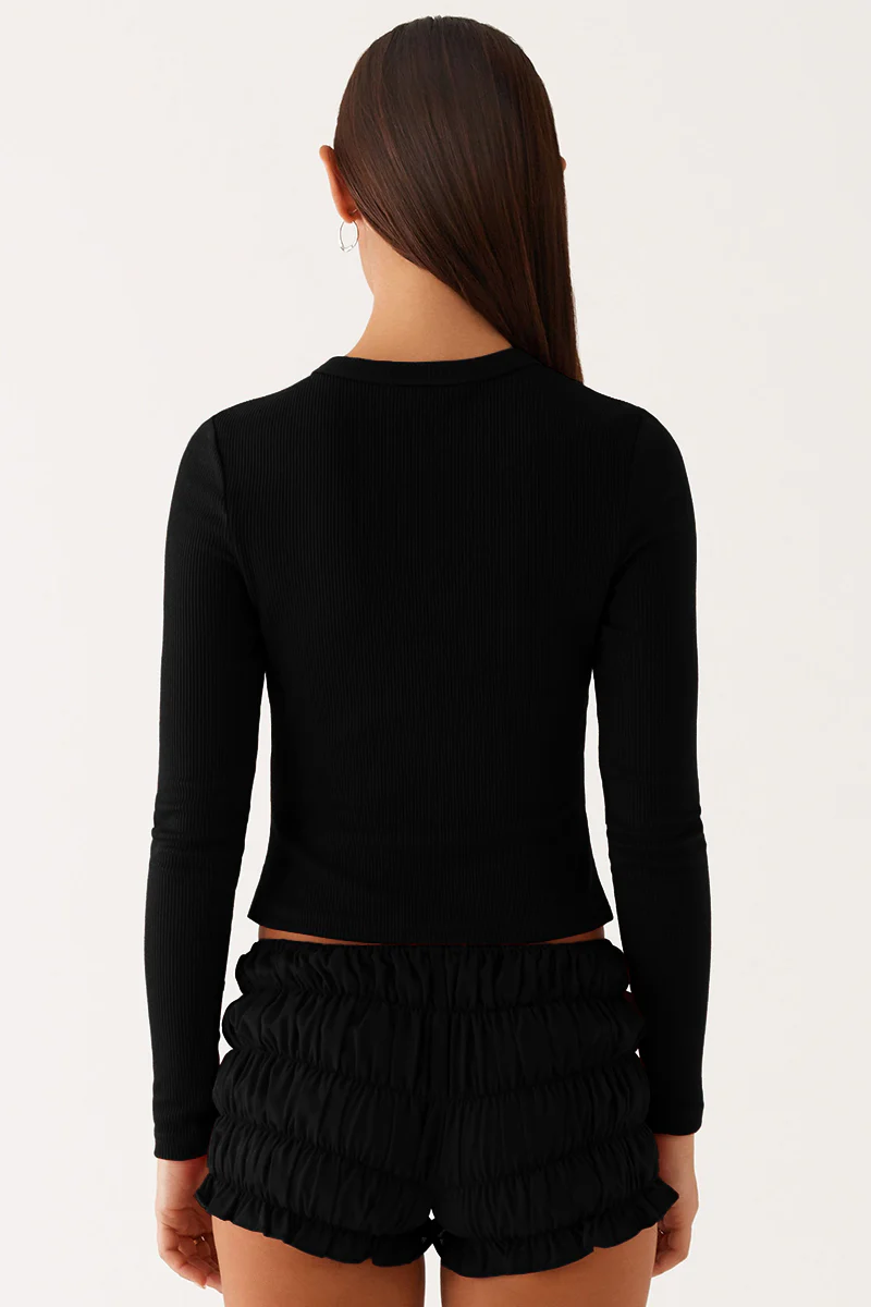 Versatile Solid Color Knit Button-Up Slim Top - Image 10