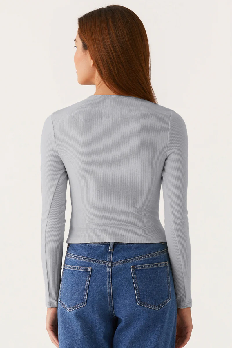 Versatile Solid Color Knit Button-Up Slim Top - Image 12