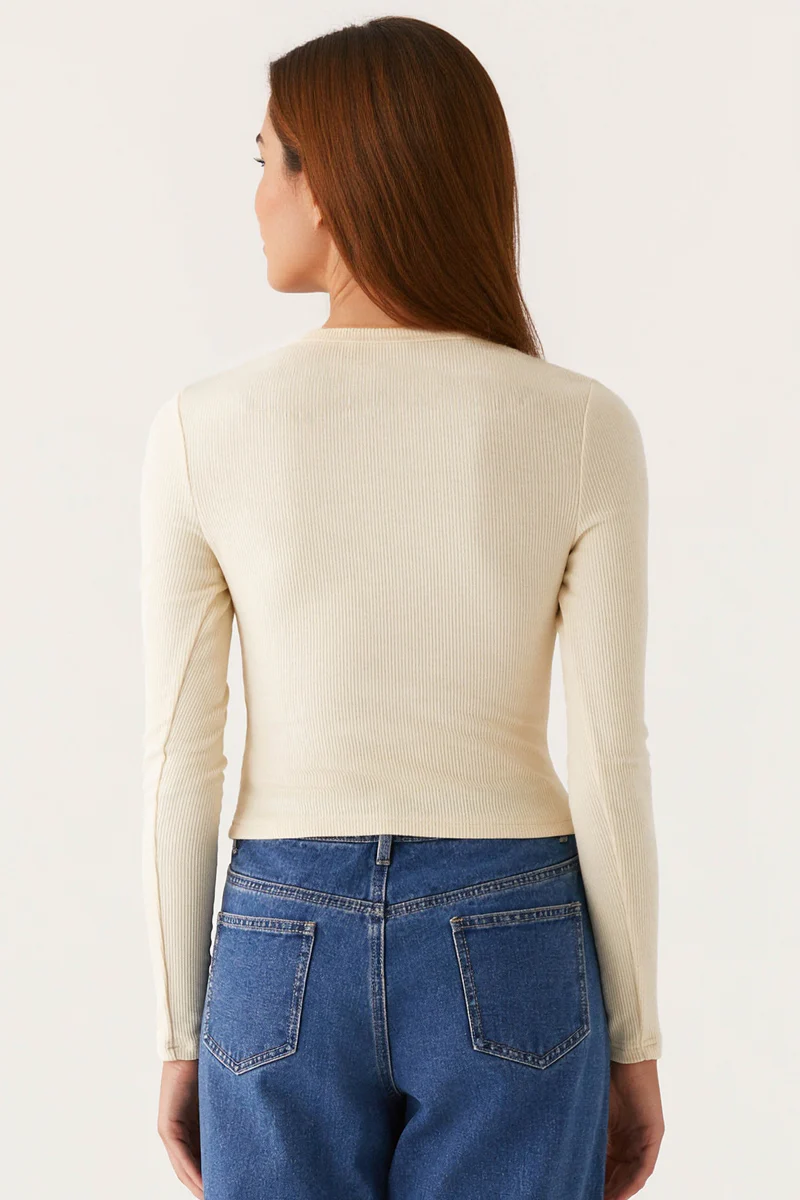 Versatile Solid Color Knit Button-Up Slim Top - Image 15