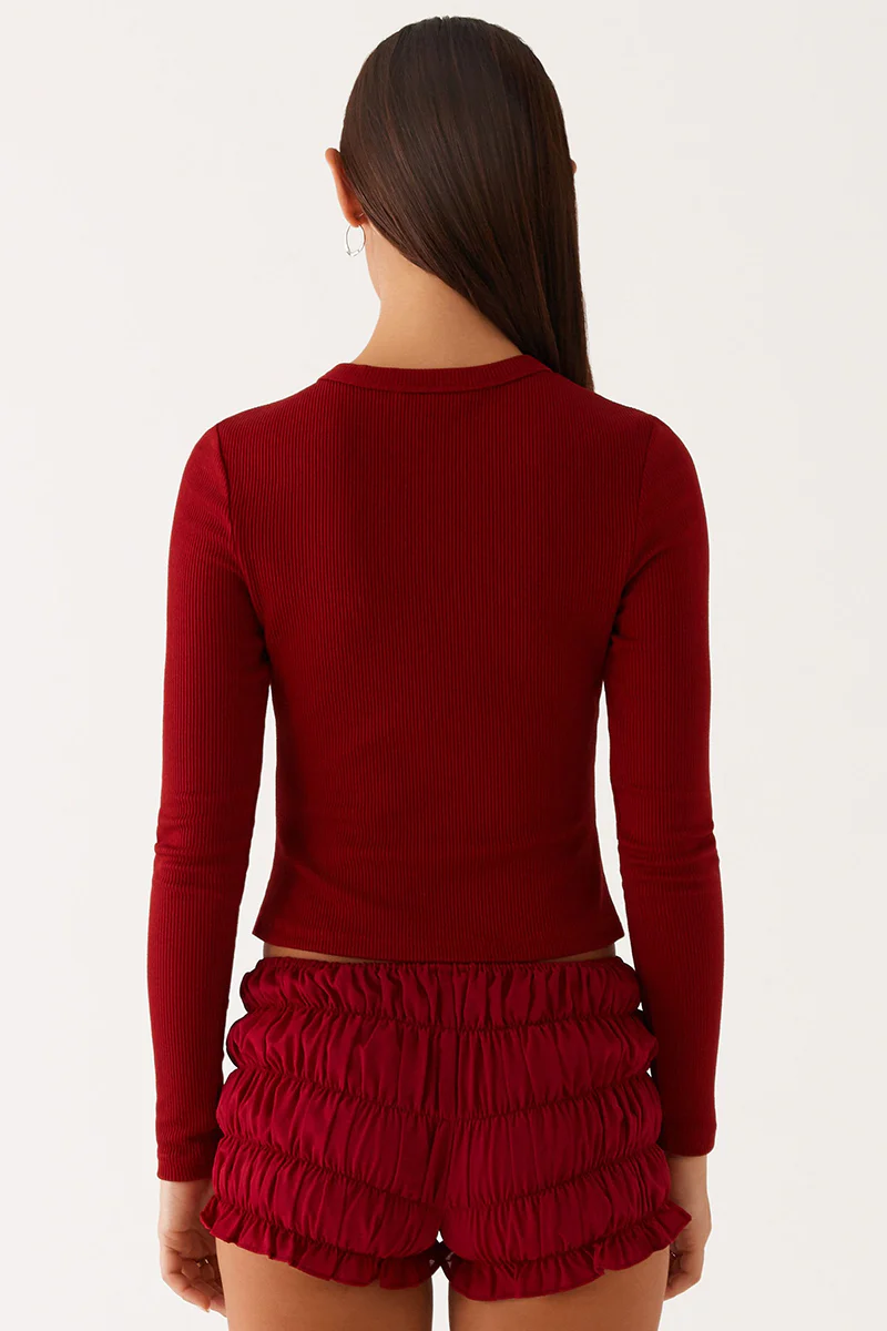 Versatile Solid Color Knit Button-Up Slim Top - Image 6