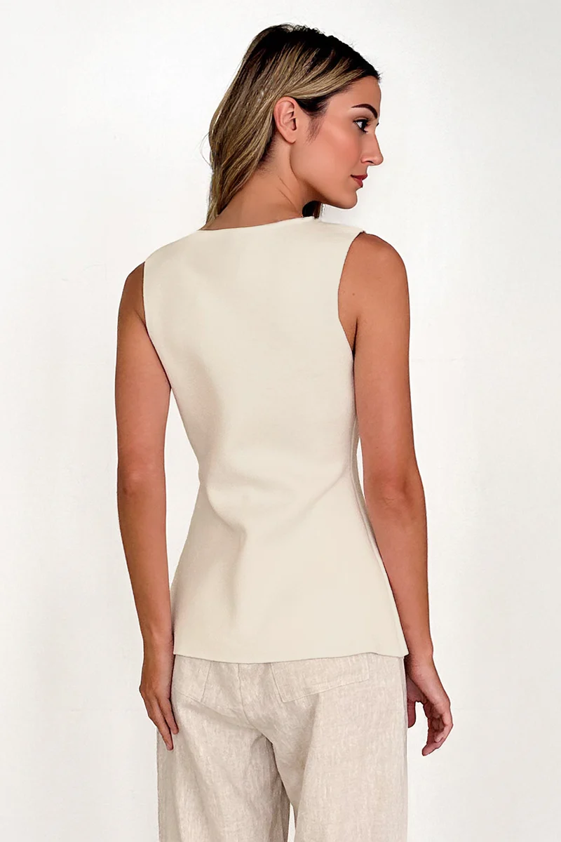 Versatile Solid Color Slim Sleeveless Button-Up Tank Top - Image 7
